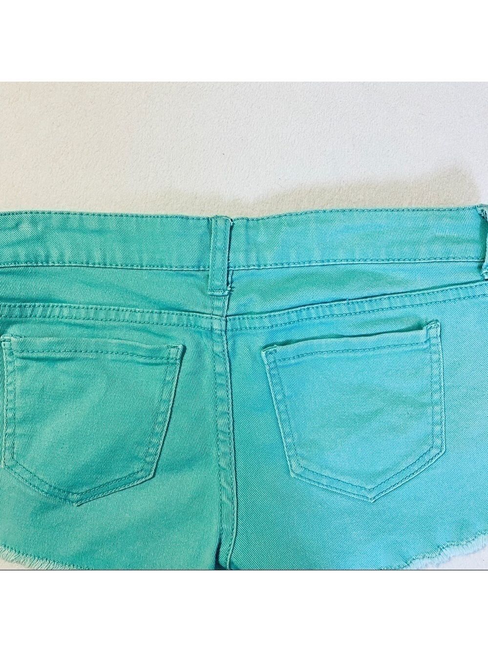 Teal Low Rise Cut Off Denim Shorts Size 2 - Picture 11 of 13